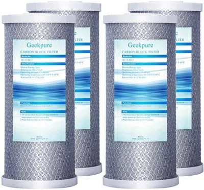 Zdjęcie produktu dla Filtr węglowy do wody, 10 cali, wkład 4,5" x 10", filtracja 5 mikronów, zestaw 4 sztuki