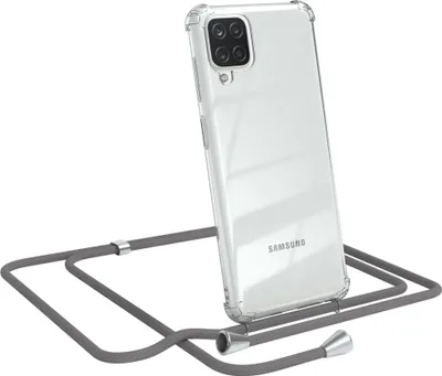 Produktbild von EAZY CASE Handykette kompatibel mit Samsung Galaxy A12, Handyhülle mit Umhängeband, Handykordel, Schutzhülle Clear, Band in Grau