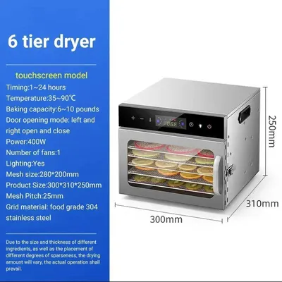 Image de Déshydrateur alimentaire à 6 plateaux - Déshydrateur pour fruits secs - Acier inoxydable - ≤800 W - 220 V, prise européenne - Pour fruits et légumes - 6 plateaux