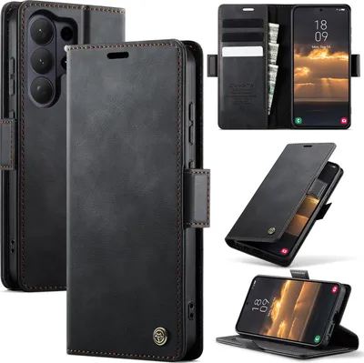 Immagine prodotto di Custodia in pelle per Samsung Galaxy S26 Ultra, protezione RFID, chiusura magnetica, scomparti per carte e funzione supporto Nero