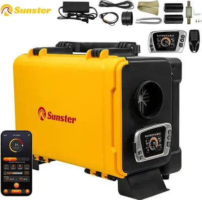 Produktbild von Tragbare Diesel-Luftheizung - Werkzeugkoffer-Design - 8 kW - 12V/110–240V - Bluetooth, LCD & Fernbedienung - 20–25 m² - 6 L Tank - Sehr leise <35 dB - Schwarz