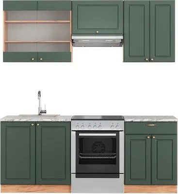 Produktbild von Küchenzeile Vicco Fame-Line Grün-Gold Landhaus/Goldkraft Eiche 200 cm , AP Marmor, Model 42217