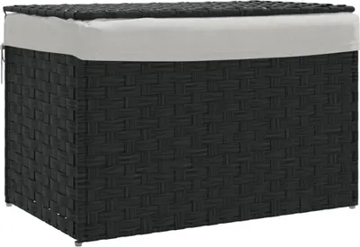 Produktbild von vidaXL Wäschekorb mit Deckel Schwarz 55,5x35x34 cm Poly Rattan