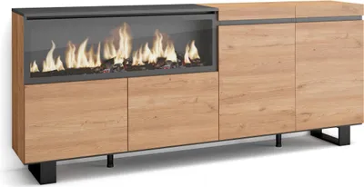 Produktbild von Sideboard, Highboard, 208x35x87cm, 4 Türen, Elektrokamin XXL, Industriedesign, Eiche