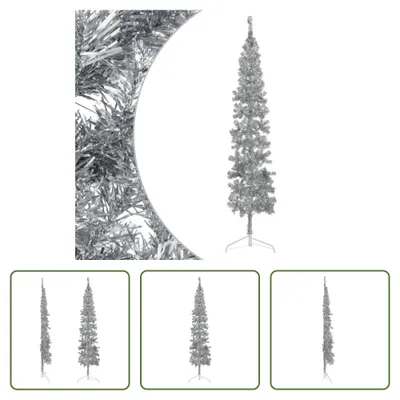 Produktbild von The Living Store Künstlicher Halb-Weihnachtsbaum Ständer Schlank Silbern 240 cm
