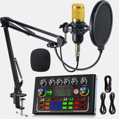 Zdjęcie produktu dla Zestaw mikrofonu do streamingu z ramieniem i kartą dźwiękową USB, przeznaczony do komputerów PC i urządzeń mobilnych