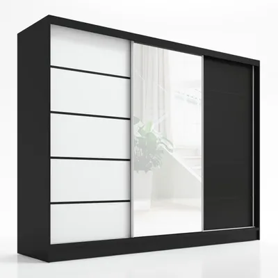 Produktbild von Schwebetürenschrank, 3-türig Schrank 200 cm mit Spiegel ARIVA 2 (Schwarz , Schwarz , Weiß)