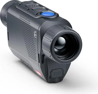 A digital thermal imaging monocular is shown against a white background.