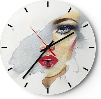 Produktbild von Wanduhr - Rund - Glasuhr - Aquarell Frau Mund - 40x40cm - Schleichendes Uhrwerk - Lautlos - zum Aufhängen bereit - Dekoration Modern - Wanddekoration aus Glas - C3AR40x40-4891