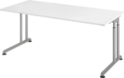 Produktbild von bümö Schreibtisch Serie-Z - Nachbildung: Weiß, Gestell: Silber, Größe:  180 x 80 cm