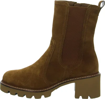 A single brown suede boot shown from the side against a white background.