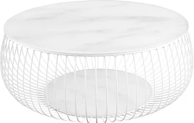 Produktbild von SalesFever Couchtisch rund Ø 86 cm | Klarglasplatte 10 mm | Gestell Metalldraht | B 86 x T 86 x H 35 cm | weiß