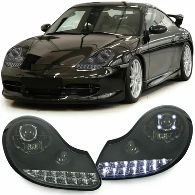 Obrázek produktu pro Přední světlomety, černá barva, levé a pravé, pro Porsche 911, typ 996, rok výroby 1997-2001