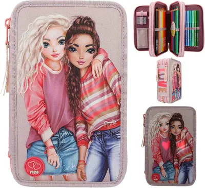 Produktbild von Depesche 11753 TOPModel Best Friends - Gefüllte 3-Fach Federtasche mit LED, Federmäppchen mit Buntstiften, Lineal, Schere uvm.