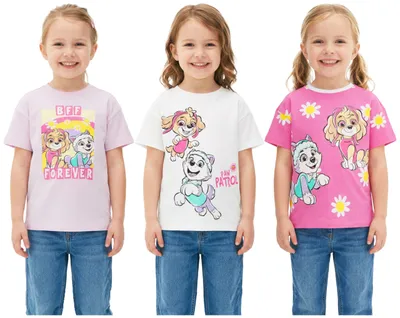 Produktbild von Paw Patrol T-Shirt Mädchen 2-7 Jahre, 3er Pack, Weich Kurzarm Baumwolle Shirt, Lässig Sommer Kinder Mädchen (4-5 Jahre, Rosa/Multi Paw Patrol)
