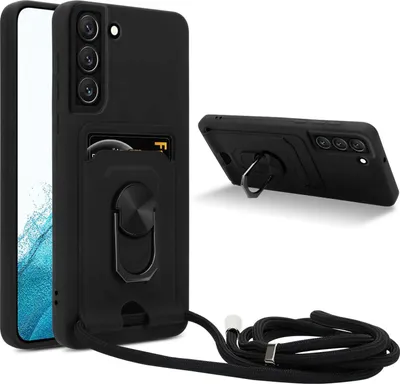 Obrázek produktu pro Řetízek na mobilní telefon Cadorabo s funkcí stojánku pro Samsung Galaxy S22 PLUS v černé barvě - silikonové ochranné pouzdro s nastavitelným páskem na šňůru