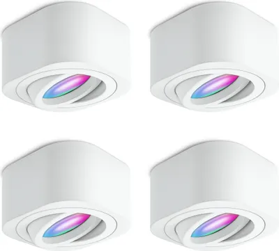 Produktbild von SSC-LUXon 4 Stück TEARA Aufbaustrahler flach weiß schwenkbar inkl. Smart RGB+ WLAN LED - Deckenstrahler Spot Steuerung per App & Sprache