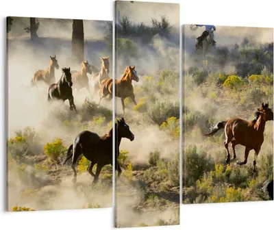 Produktbild von Bild auf Leinwand - Leinwandbild - Cowboy Cowgirl Pferd - 95x80cm - Wand Bild - Wanddeko - Leinwanddruck - Bilder - Kunstdruck - Wanddekoration - Leinwand bilder - Wandkunst - CB95x80-2201