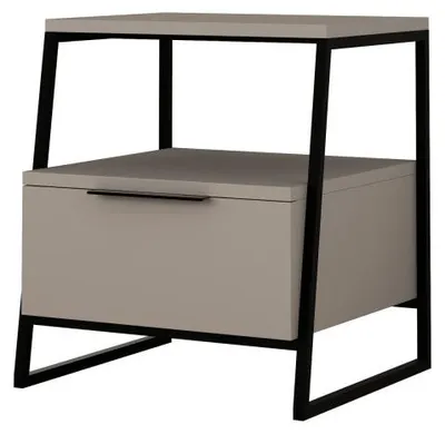 Image de Table de chevet en panneau mélaminé moka clair 45 x 50 x 40 cm avec étagère
