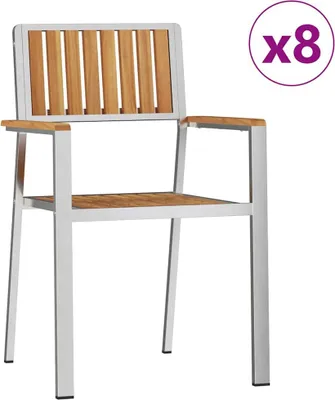 Obrázok produktu pre vidaXL Záhradné stoličky, 8 kusov. Masívne tekové drevo a nerezová oceľ