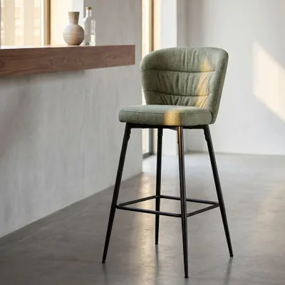 Zdjęcie produktu dla Zestaw 2 stołków barowych z zielonej tkaniny z metalowymi nogami 52x59x108 cm