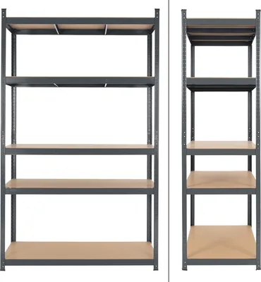 Obrázek produktu pro ECD Germany Dílenské regály pro vysoké zatížení 200x100x60 cm, antracitová barva, práškově lakovaný kov, 5 dřevěných polic z MDF, nosnost do 875 kg