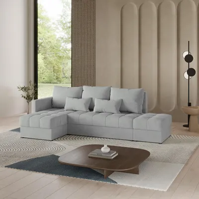 Produktbild von Masseno Ecksofa LUMARI L-S mit Schlaffunktion L-Form, Sofa mit Bettkasten, Wohnzimmersofa, Couch, Soffa, Bettsofa, Couchgarnitur- Hellgrau, PAROS 05