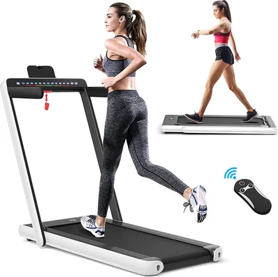 Produktbild von COSTWAY 2 in 1 Walking Pad & Laufband, App-kontrolliert, Bluetooth, LED Display, 1-12 km/h, bis 120kg belastbar, inkl. Handyhalterung, klappbar (Weiß)