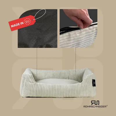 Produktbild von Rohrschneider Hundebett | für kleine Hunde | mit Hundekissen Cord | waschbarer Bezug | inkl. Futternapf, Farbe:beige