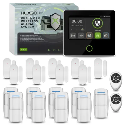 Produktbild von HUXGO Funk Alarmanlage Set HXA502 B mit Alarmsirene integrierter GSM 4G + WiFi, 9x Bewegungsmelder, 9x Tür- Fenstersensor