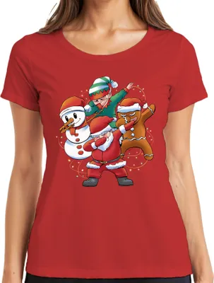 Produktbild von Dabbing Schneemann Elf Santa - Weihnachten Weihnachtsgeschenk Christmas Damen T-Shirt, Rot, XXL