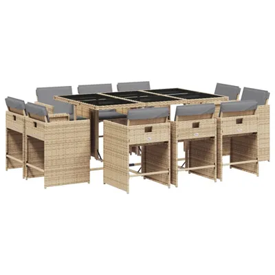 Produktbild von 11-tlg. Garten-Essgruppe mit Kissen Beigemischung Poly Rattan
