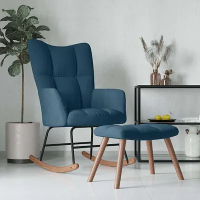 Productafbeelding van vidaXL Schommelstoel met voetenbankje, blauw fluweel