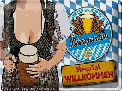 Produktbild von Blechschild Biergarten willkommen, 40x30 cm, Blechschilder Spruch Getränk Alkohol, Bier Bayern