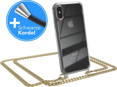 Produktbild von EAZY CASE Metall Handykette für Apple iPhone X / XS, Handyhülle mit Umhängeband, Silikonhülle, Metallkette für Smartphone in Gold
