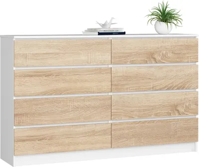 Produktbild von Akord Kommode 8 Schubladen Weiß/Sonoma-Eiche 160X40X99 Cm