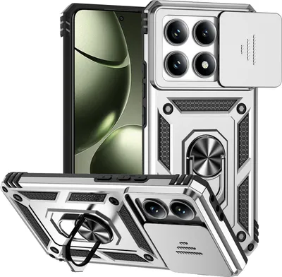 Obrázek produktu pro Pouzdro pro Xiaomi 14T dvouvrstvé pouzdro s posuvným krytem kamery a prstencovým stojánkem Stříbro