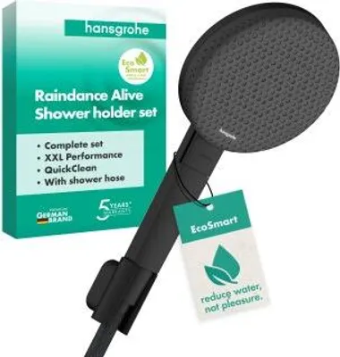 Productafbeelding van hansgrohe Raindance Alive Select S douchehouder set, 125, 3jet, EcoSmart, met Designflex textieldoucheslang, 160 cm, matzwart