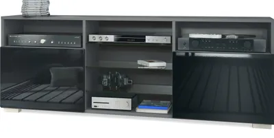 Produktbild von Vladon TV-Board Granada, Lowboard mit 2 Türen und 6 offenen Fächern, Korpus Anthrazit matt, Fronten in Schwarz Hochglanz (146 x 54 x 35 cm)