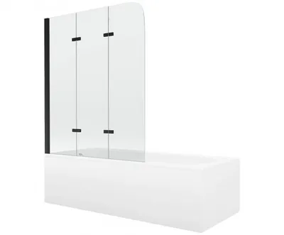 Zdjęcie produktu dla Mexen Vega wanna prostokątna 160 x 70 cm z obudową i parawanem 3-skrzydłowym 120 cm, transparent, czarny - 550116070X9012037000