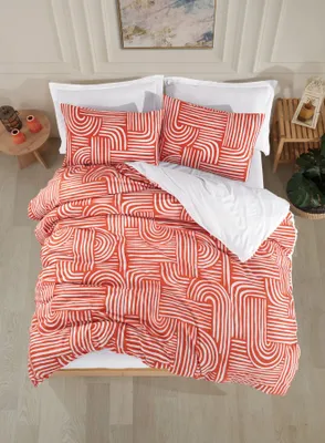Produktbild von L'Essentiel Linge de Maison, Line Art - Tile Red, Doppel-Bettbezug-Set (DE), Fliese Rot, 65 % BAUMWOLLE / 35 % POLYESTER, 200 x 200 cm