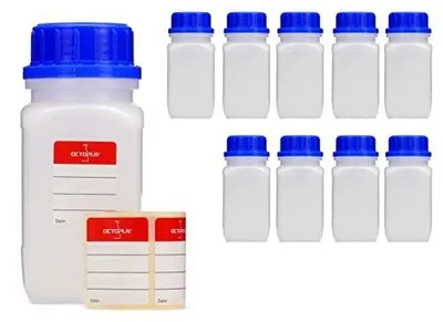 Zdjęcie produktu dla Butelki laboratoryjne szeroką szyjką hdpe niebieskie pojemnik 250 ml 10 szt