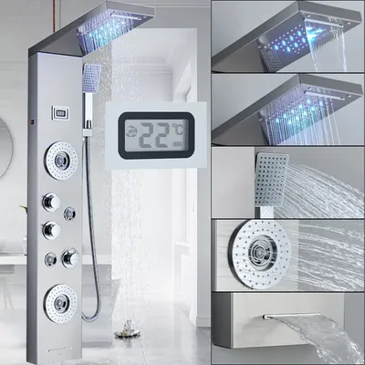 Obrázok produktu pre Sprchový panel z brúseného niklu Sprchový stĺp LED z nehrdzavejúcej ocele Dažďová sprcha Sprchová súprava Sprchová armatúra