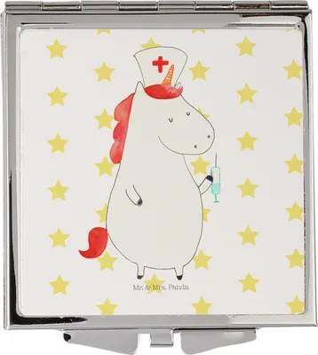 Produktbild von Mr. & Mrs. Panda Kosmetikspiegel Einhorn Krankenschwester - Weiß - Geschenk, Schminkspiegel, Unicorn, Handspiegel, Kleiner Spiegel, Krankenhaus, Reise, Krankenpfleger