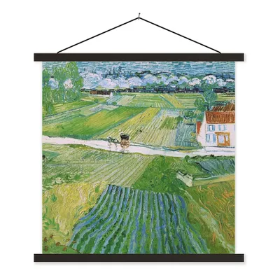 Produktbild von MuchoWow® Textilposter Landschaft mit Kutsche und Zug - Vincent van Gogh 120x120 cm mit schwarzem Rahmen - Aufhängungsset
