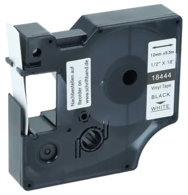 Produktbild von vhbw Schriftband-Kassette kompatibel mit Dymo Rhino 6000, 5000, 5200, 4200, 3000, 1000 Etiketten-Drucker 5,5m x 12mm Schwarz auf Weiß, Vinyl