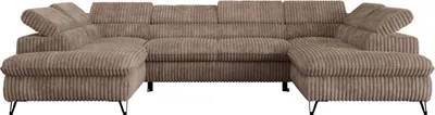 Produktbild von Ecksofa U-form, Schlaffunktion, Bettkasten, einstellbare Kopfstützen - PETER U - Cord - Braun