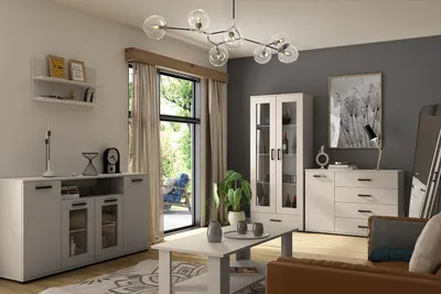 Produktbild von Wohnzimmer Set FINO II, Möbelset mit Kommode, Vitrinenkommode, Vitrine, Couchtisch und Wandregal, Wohnwand für Wohnzimmer, Esszimmer Kaschmir