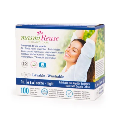 Zdjęcie produktu dla Podpaska wielorazowa na noc ze skrzydełkami 100% EKOLOGICZNA certyfikowana bawełna organiczna 1szt.