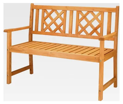 Produktbild von Gartenbank aus Holz, wetterfest, 2-Sitzer, 118 cm, ergonomische Rückenlehne und Armlehnen, bequeme Balkonbank, 275 kg belastbar, für Balkon, Terrasse, Garten, Outdoor
